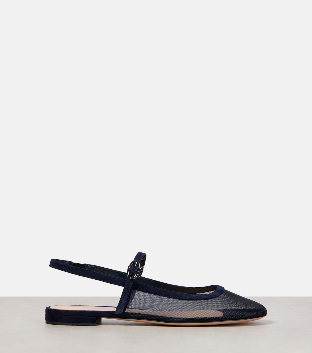 Slingback-Ballerinas aus Mesh mit Veloursleder | Gianvito Rossi