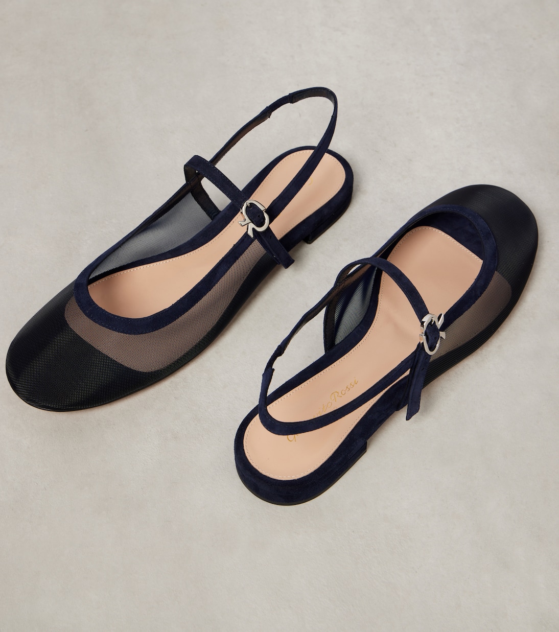 Slingback-Ballerinas aus Mesh mit Veloursleder | Gianvito Rossi