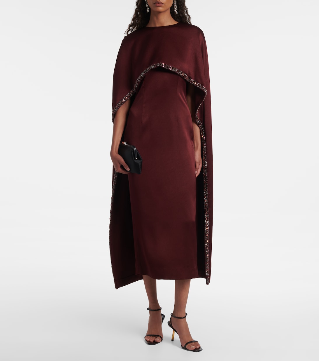 Embellished caped satin crêpe midi dress | Roland Mouret