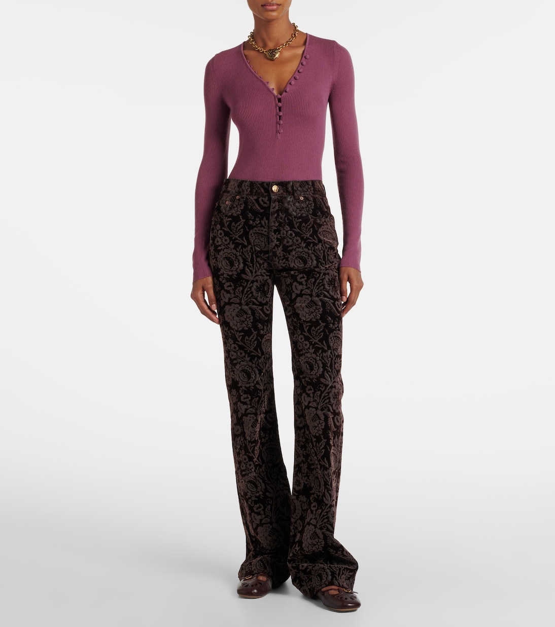 Bedruckte High-Rise-Hose aus Samt | Chloé