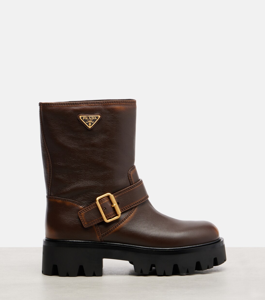 Logo leather biker boots | Prada