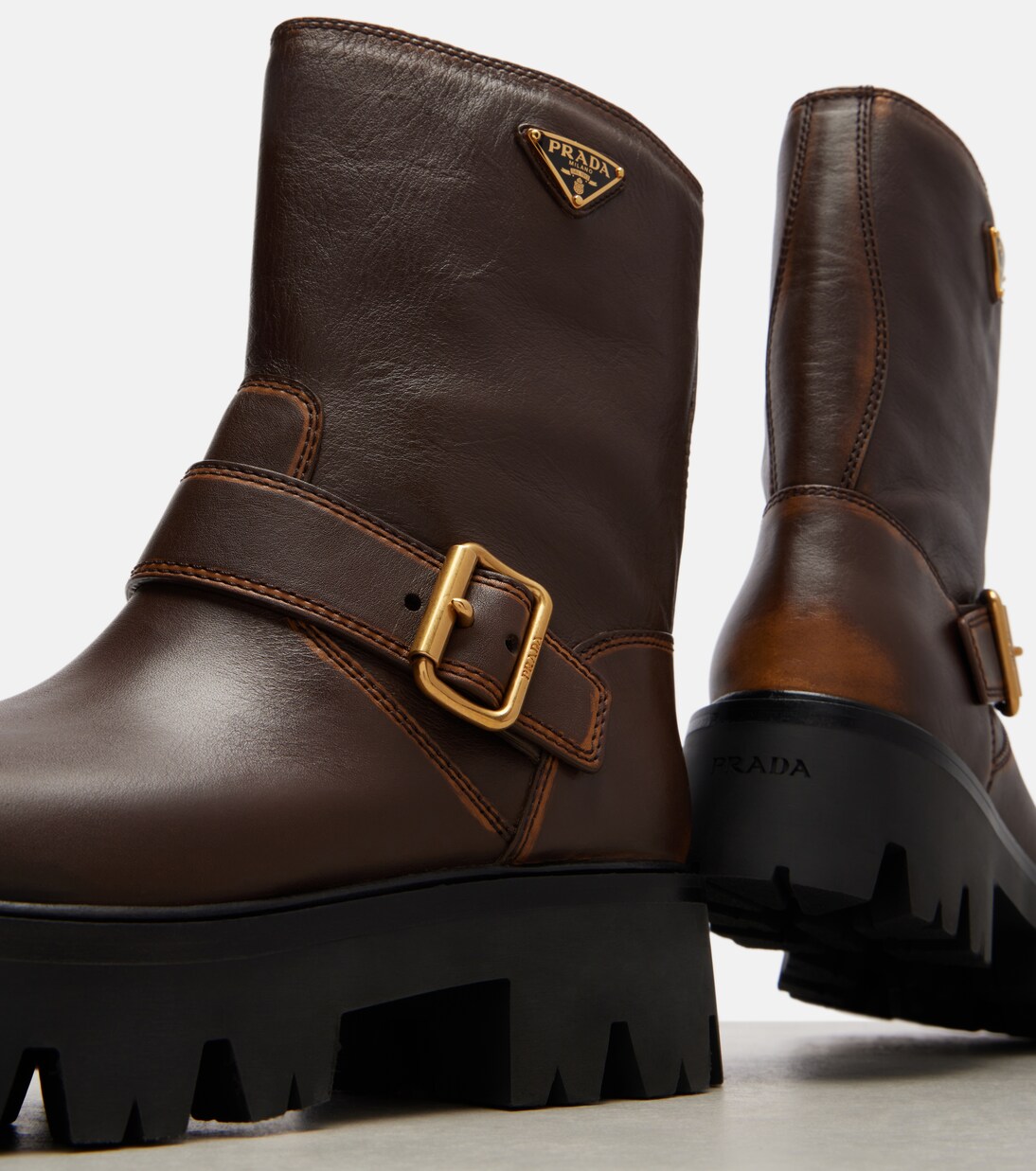 Logo leather biker boots | Prada