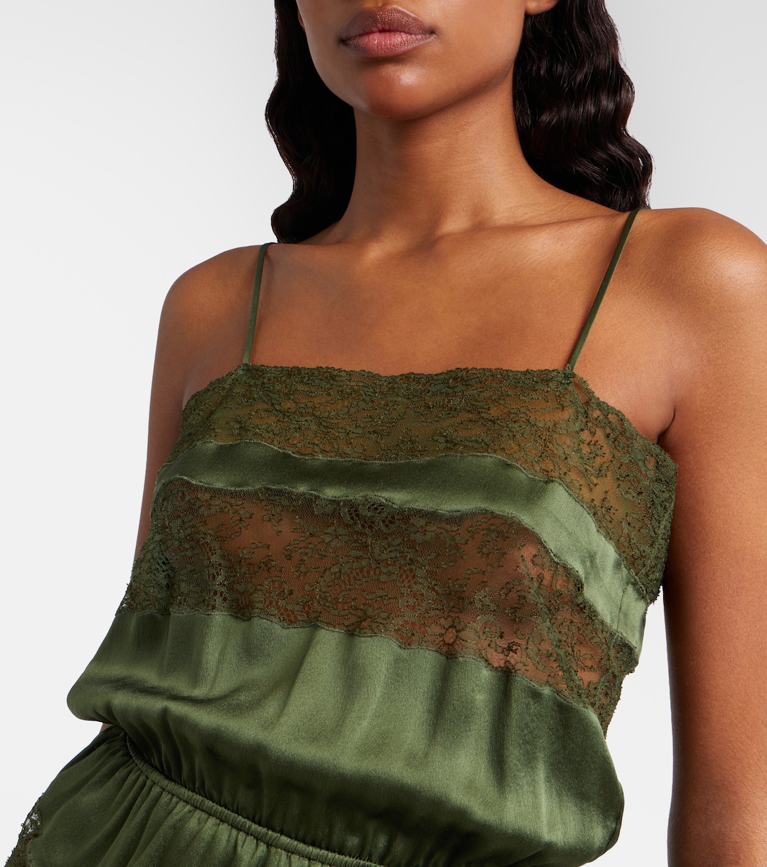 Lace-trimmed silk satin romper | Saint Laurent