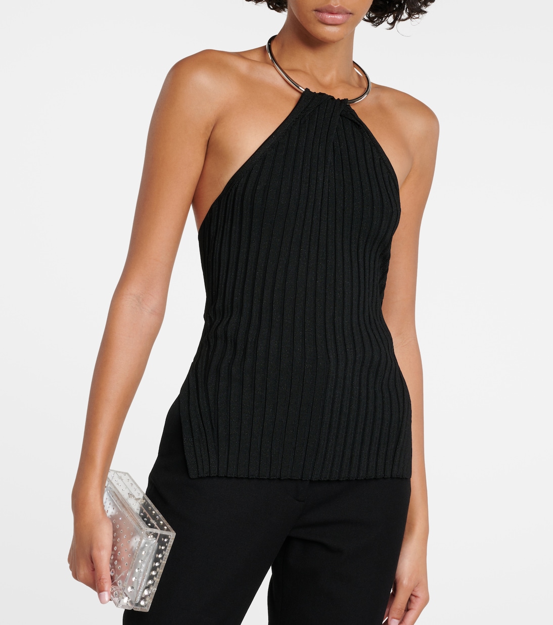 Rhea metallic halterneck top | Galvan