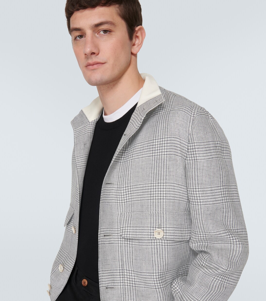 Checked linen, wool and silk jacket | Brunello Cucinelli