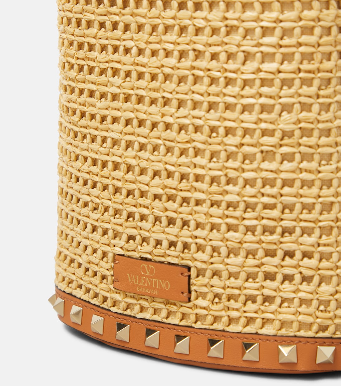 Rockstud Mini raffia-effect bucket bag  | Valentino Garavani