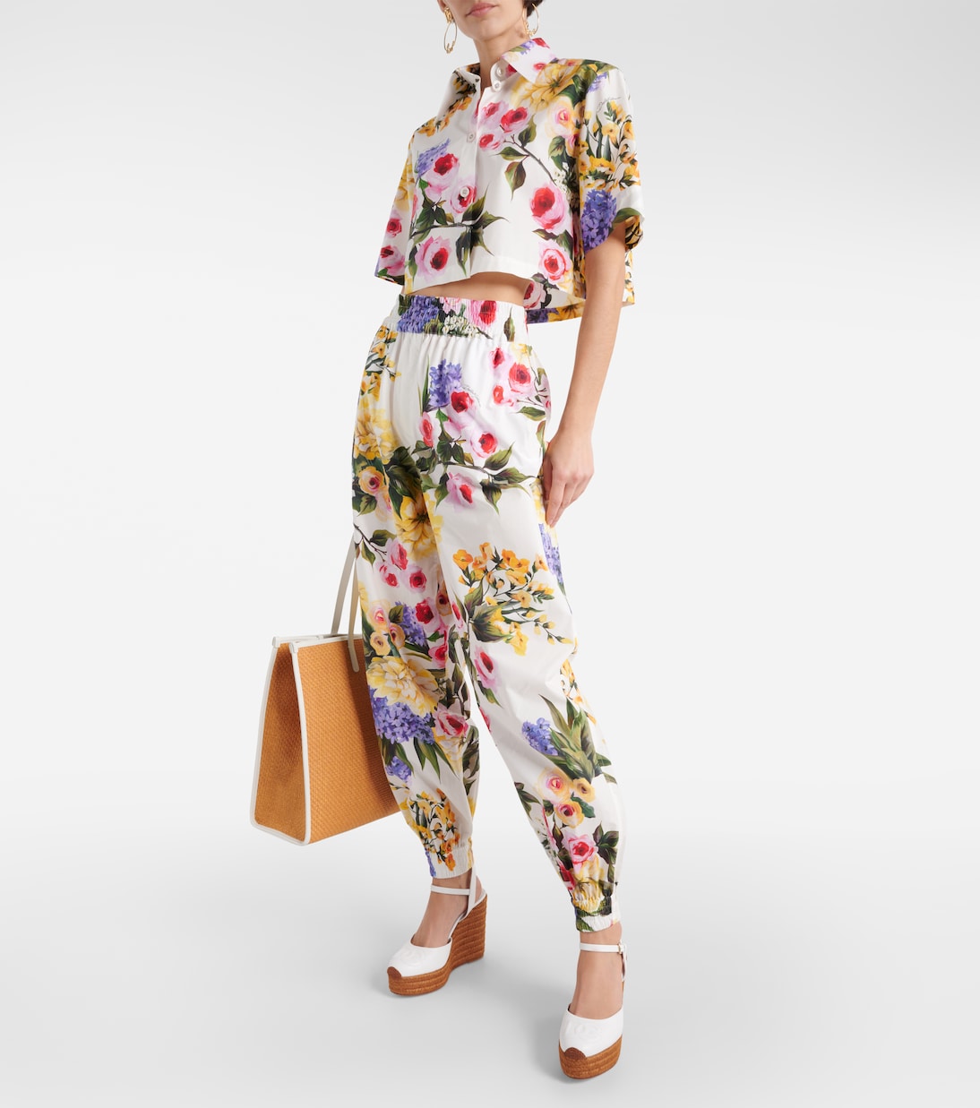 Pantalon tapered en coton à fleurs | Dolce&Gabbana