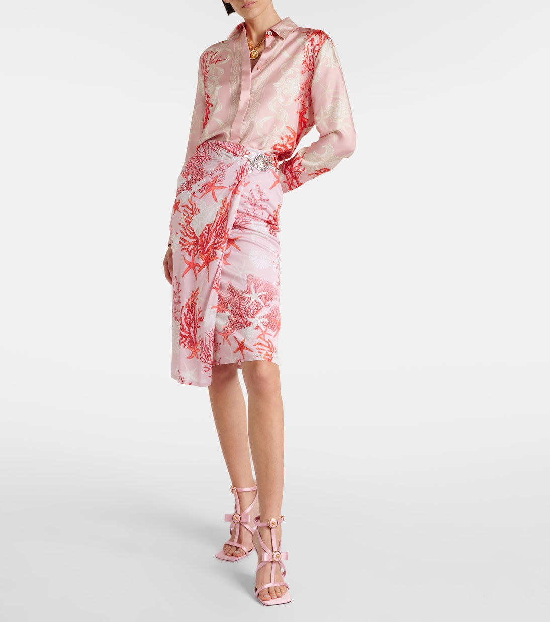 Falda midi Barocco Sea de jersey fruncida | Versace
