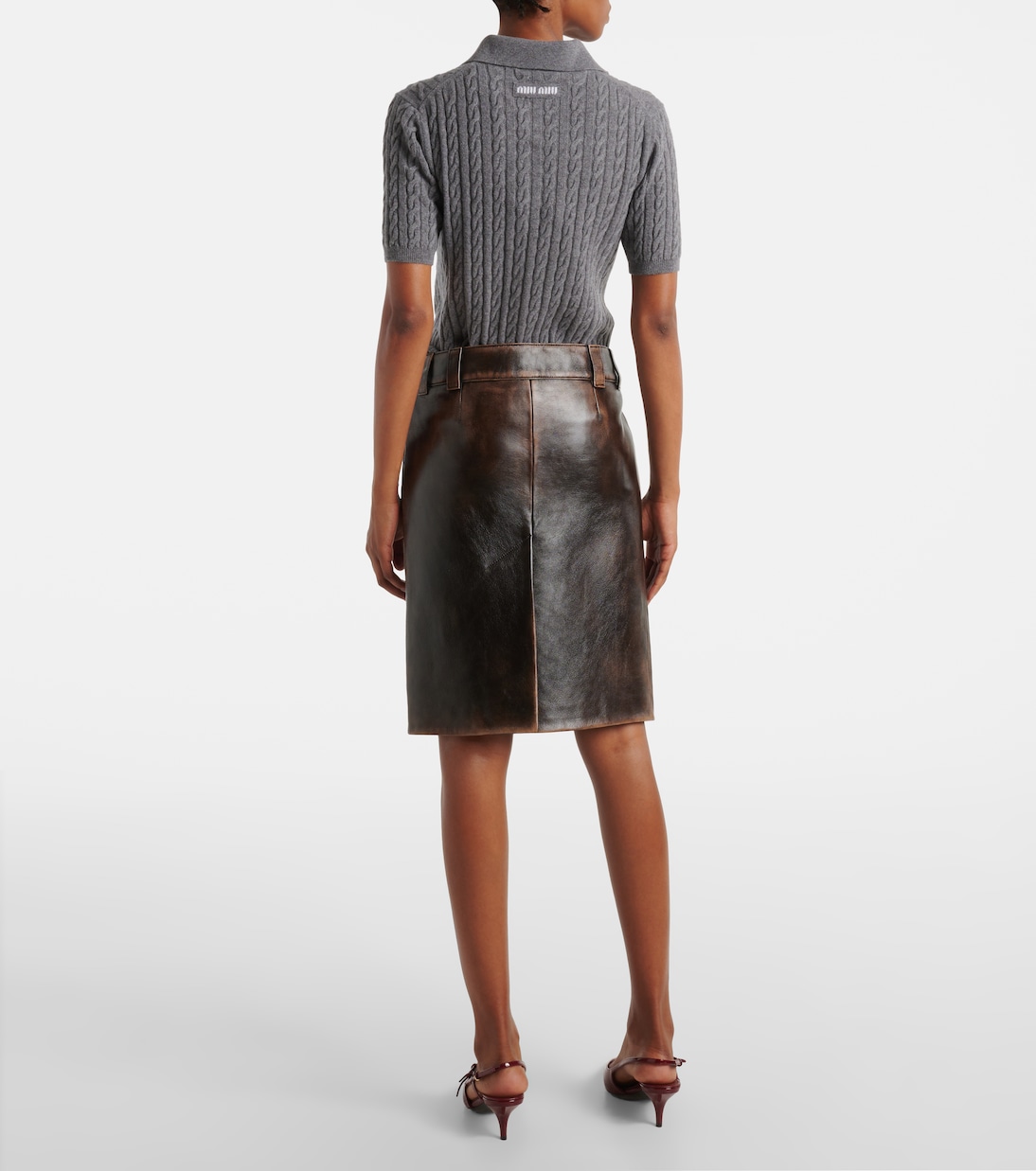 Jupe midi en cuir | Miu Miu