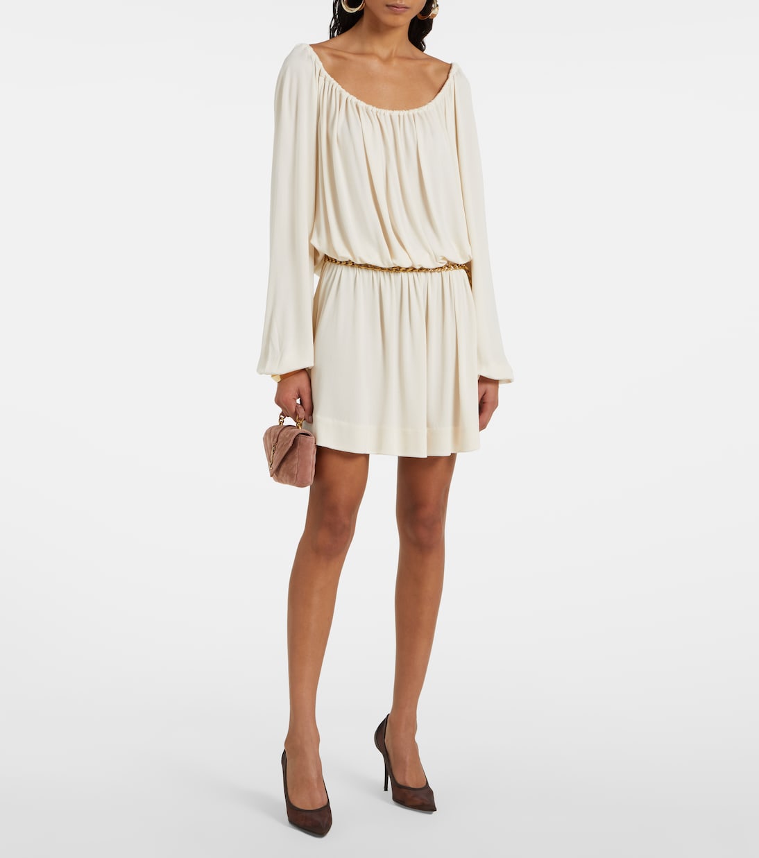 Abito corto in jersey con ruches | Saint Laurent