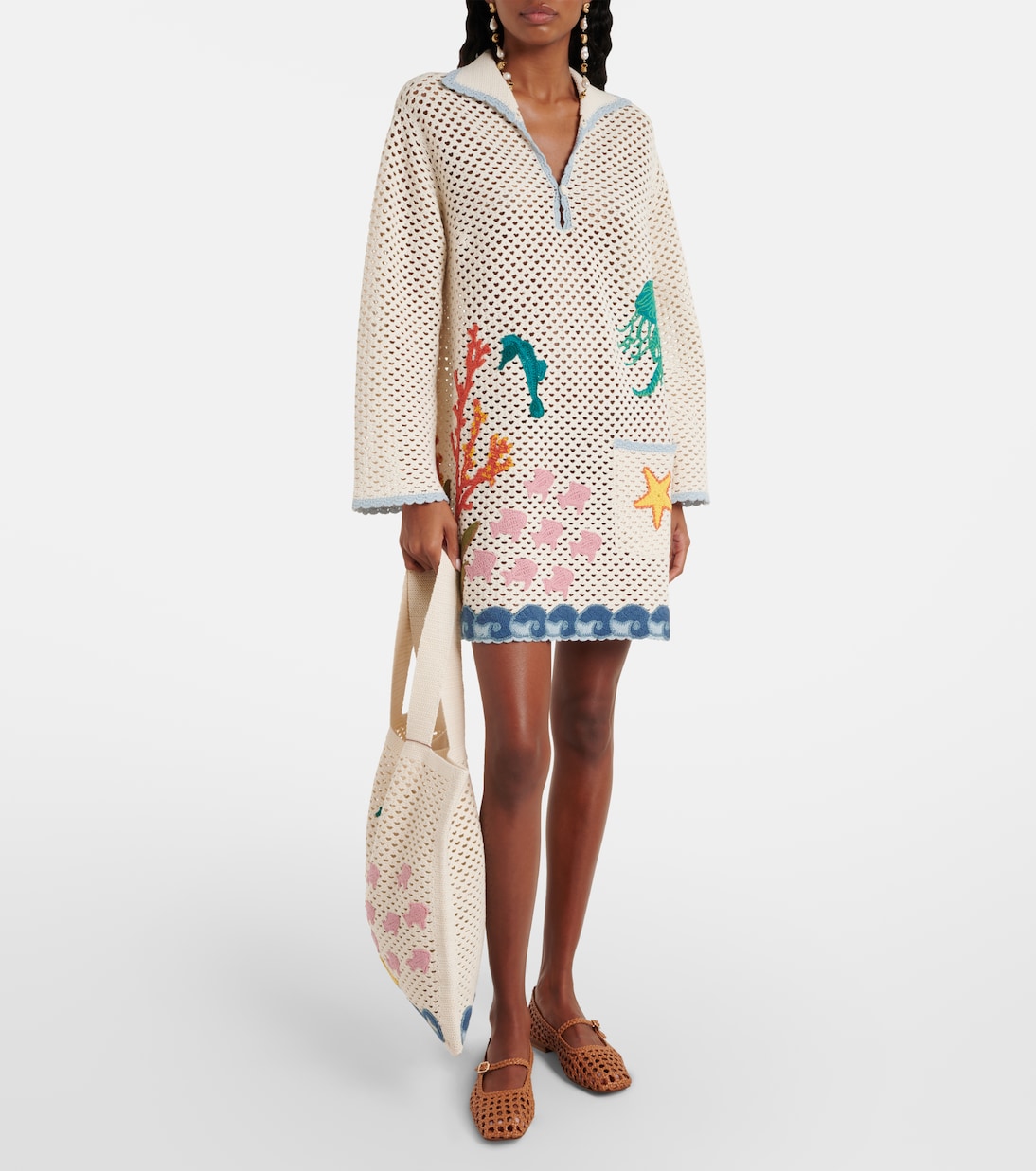 Abito corto Splash in crochet di cotone | Alémais