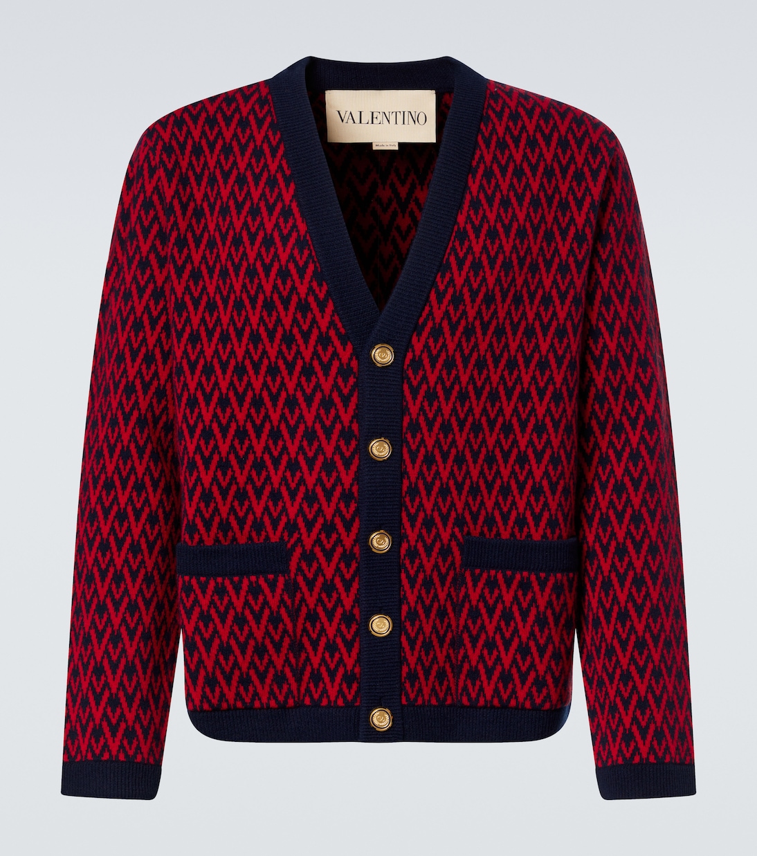 Cardigan Toute La V en jacquard de laine vierge | Valentino