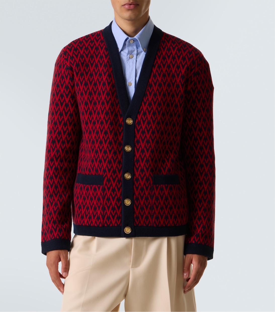 Cardigan Toute La V en jacquard de laine vierge | Valentino