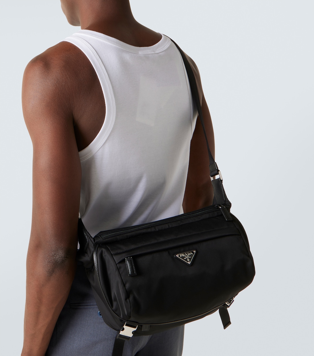 Re-Nylon leather-trimmed shoulder bag | Prada