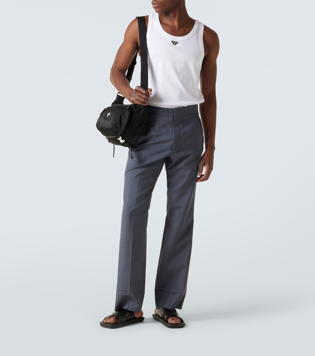 Re-Nylon leather-trimmed shoulder bag | Prada
