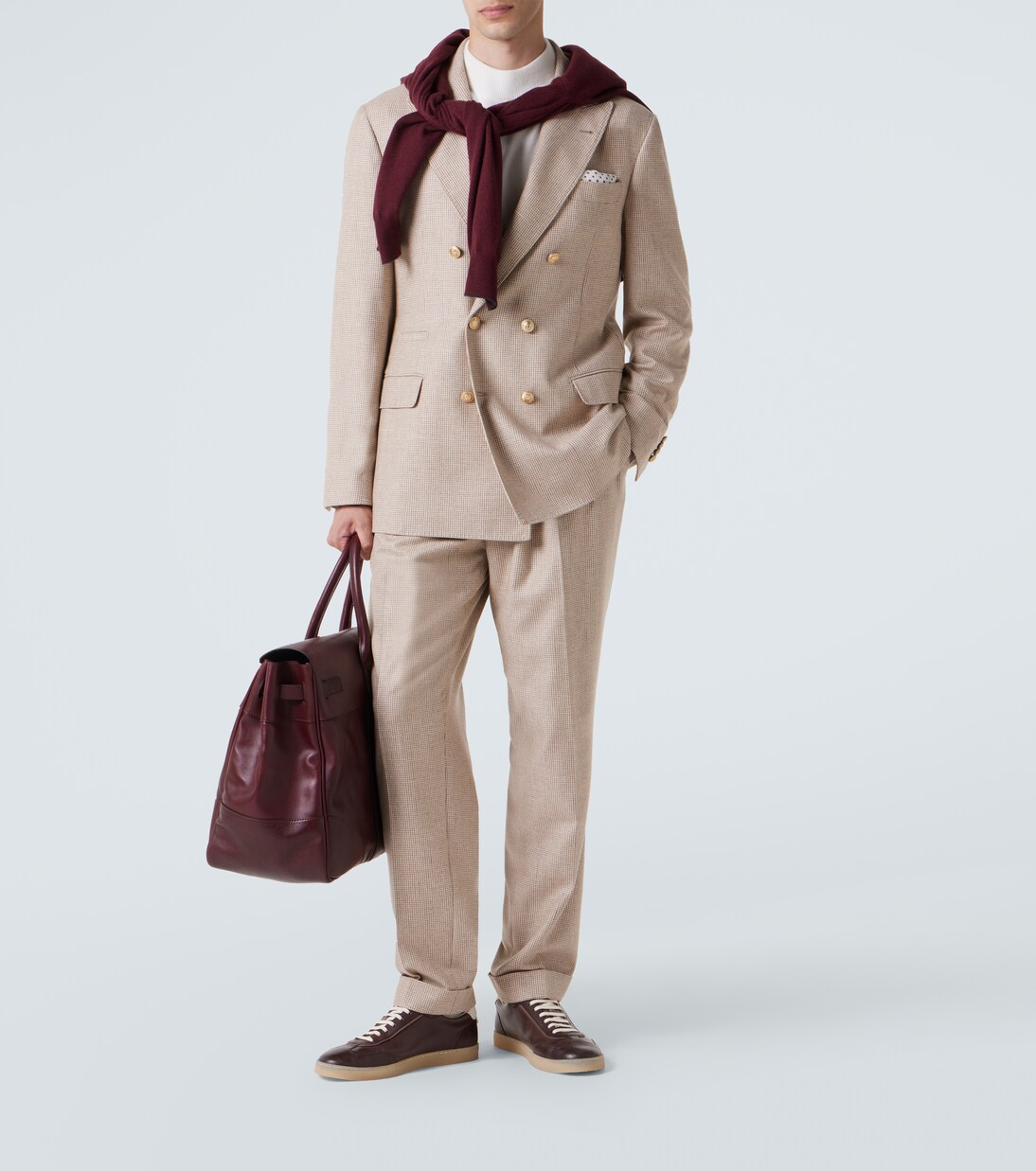 Chaqueta de traje de cachemir y seda a cuadros | Brunello Cucinelli
