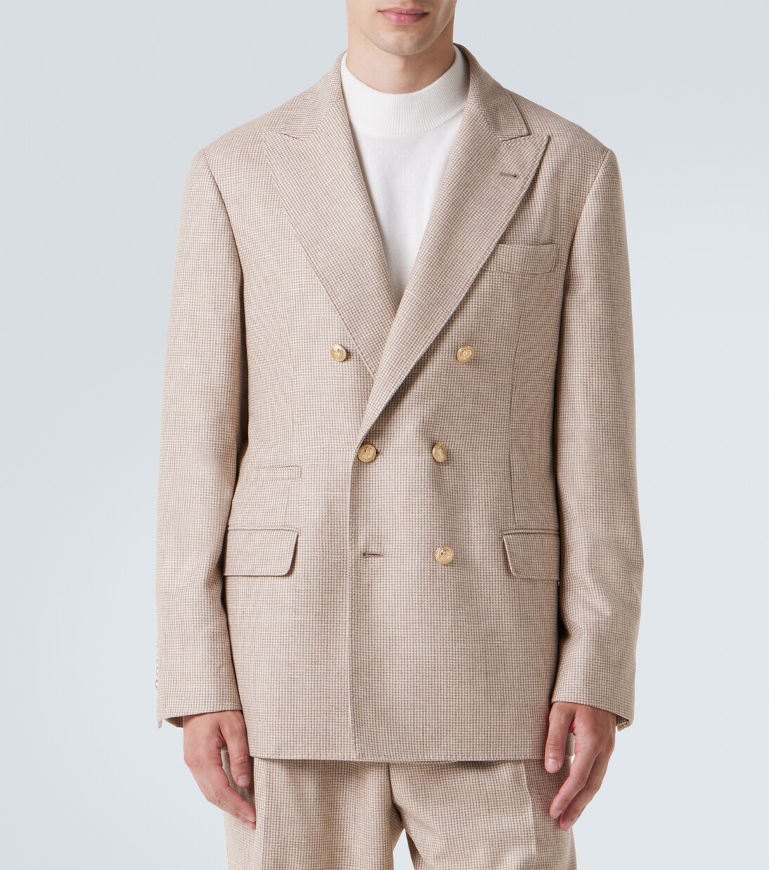 Chaqueta de traje de cachemir y seda a cuadros | Brunello Cucinelli