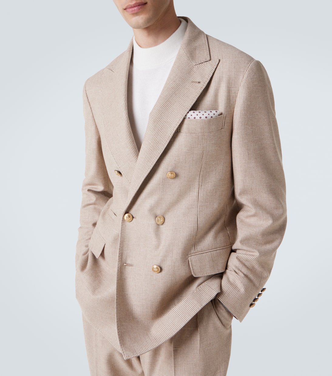 Chaqueta de traje de cachemir y seda a cuadros | Brunello Cucinelli