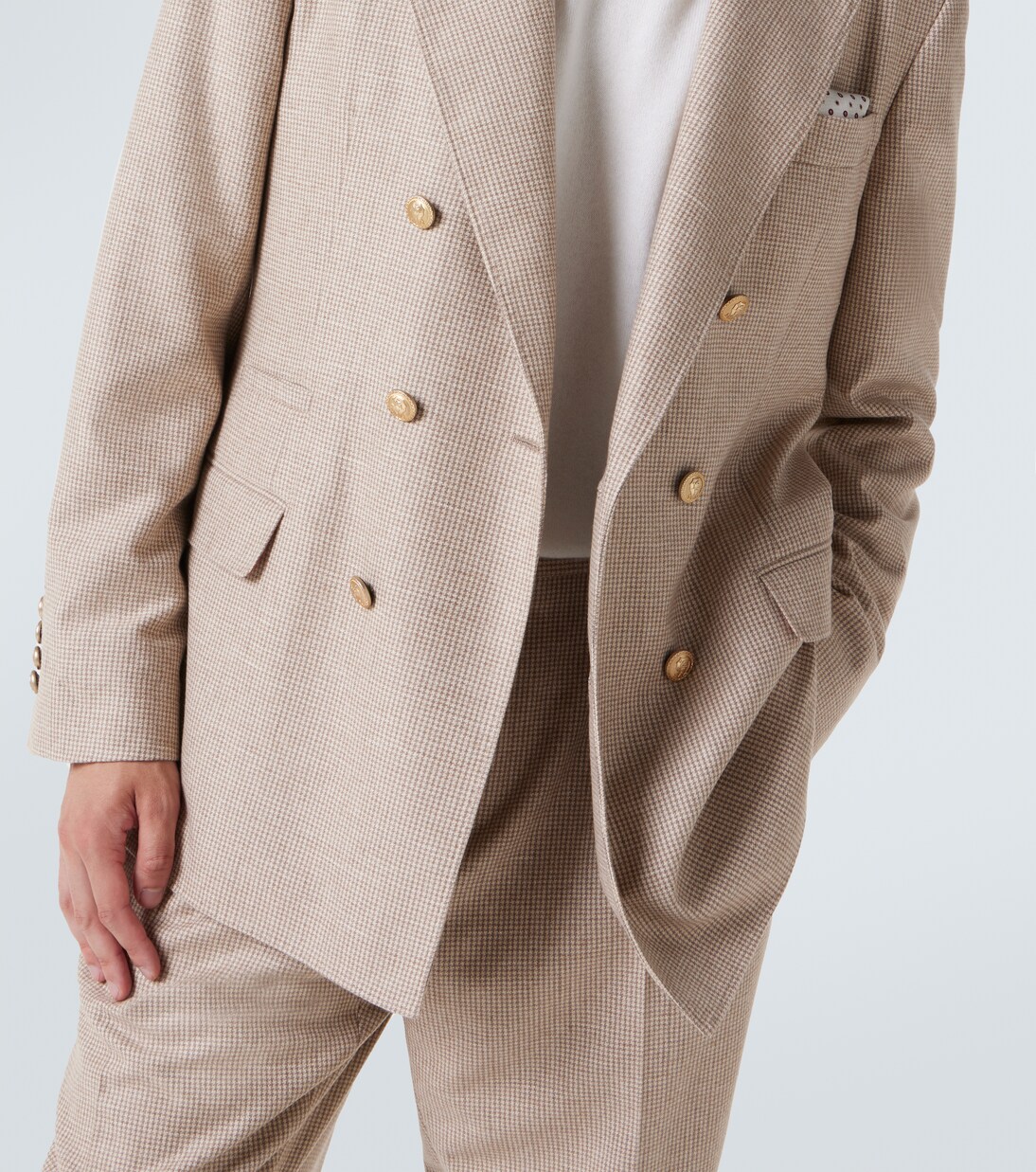 Chaqueta de traje de cachemir y seda a cuadros | Brunello Cucinelli