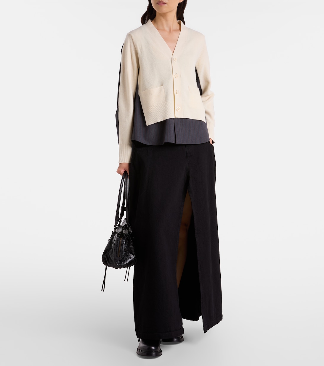 Striped layered wool cardigan | Sacai