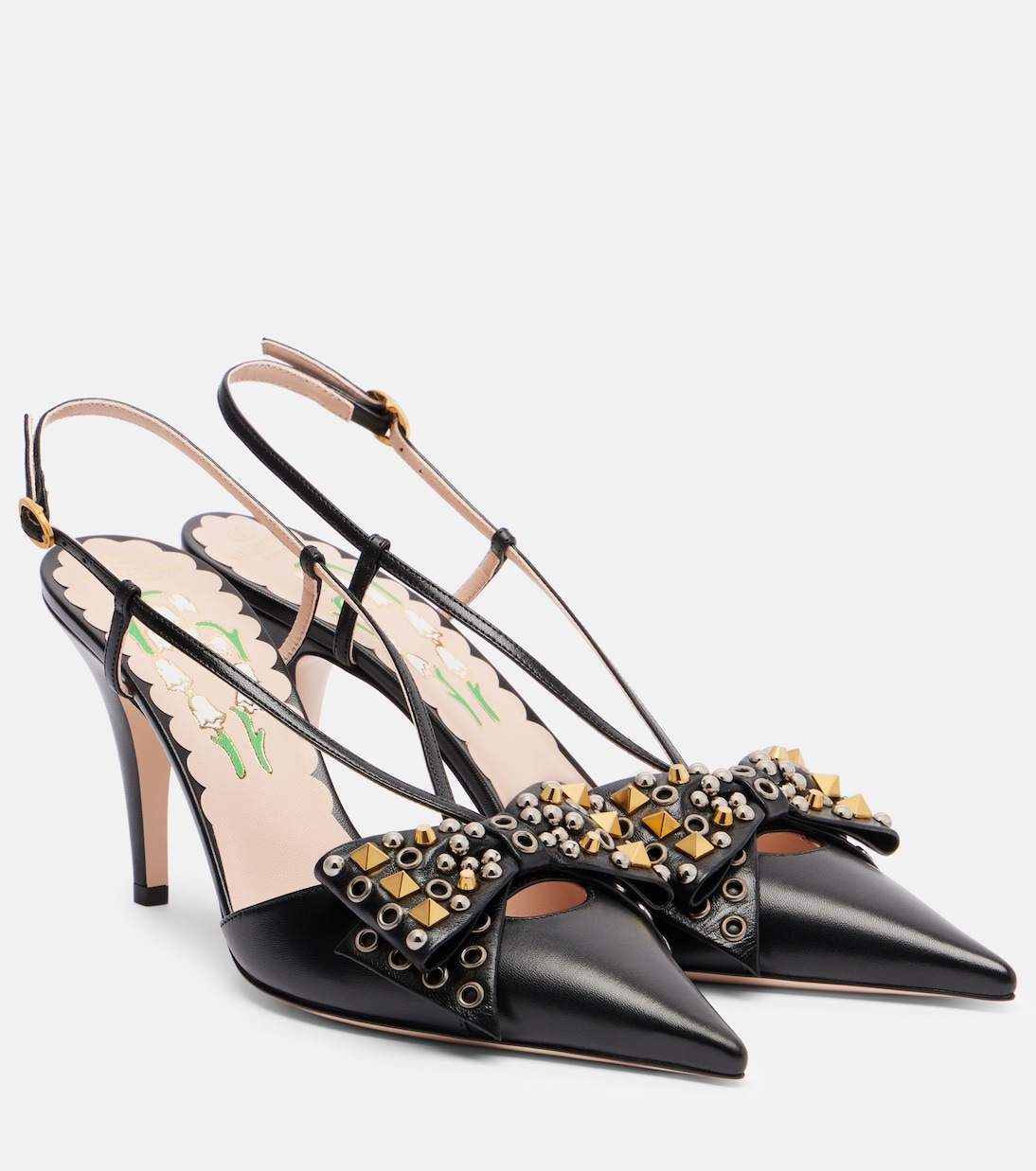 Bowow 85 studded leather slingback pumps | Valentino Garavani