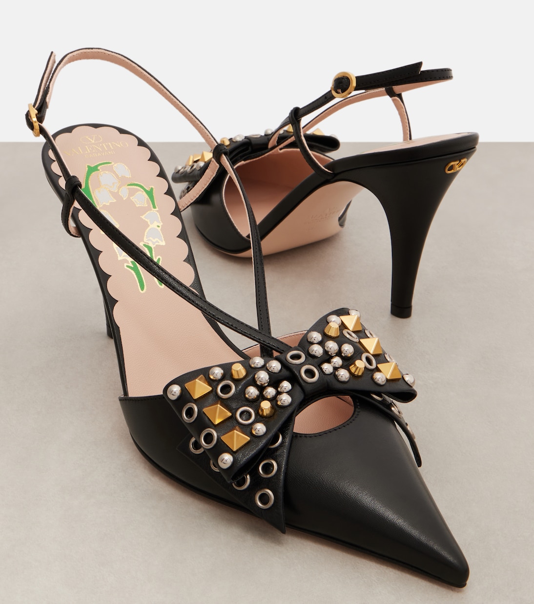 Bowow 85 studded leather slingback pumps | Valentino Garavani