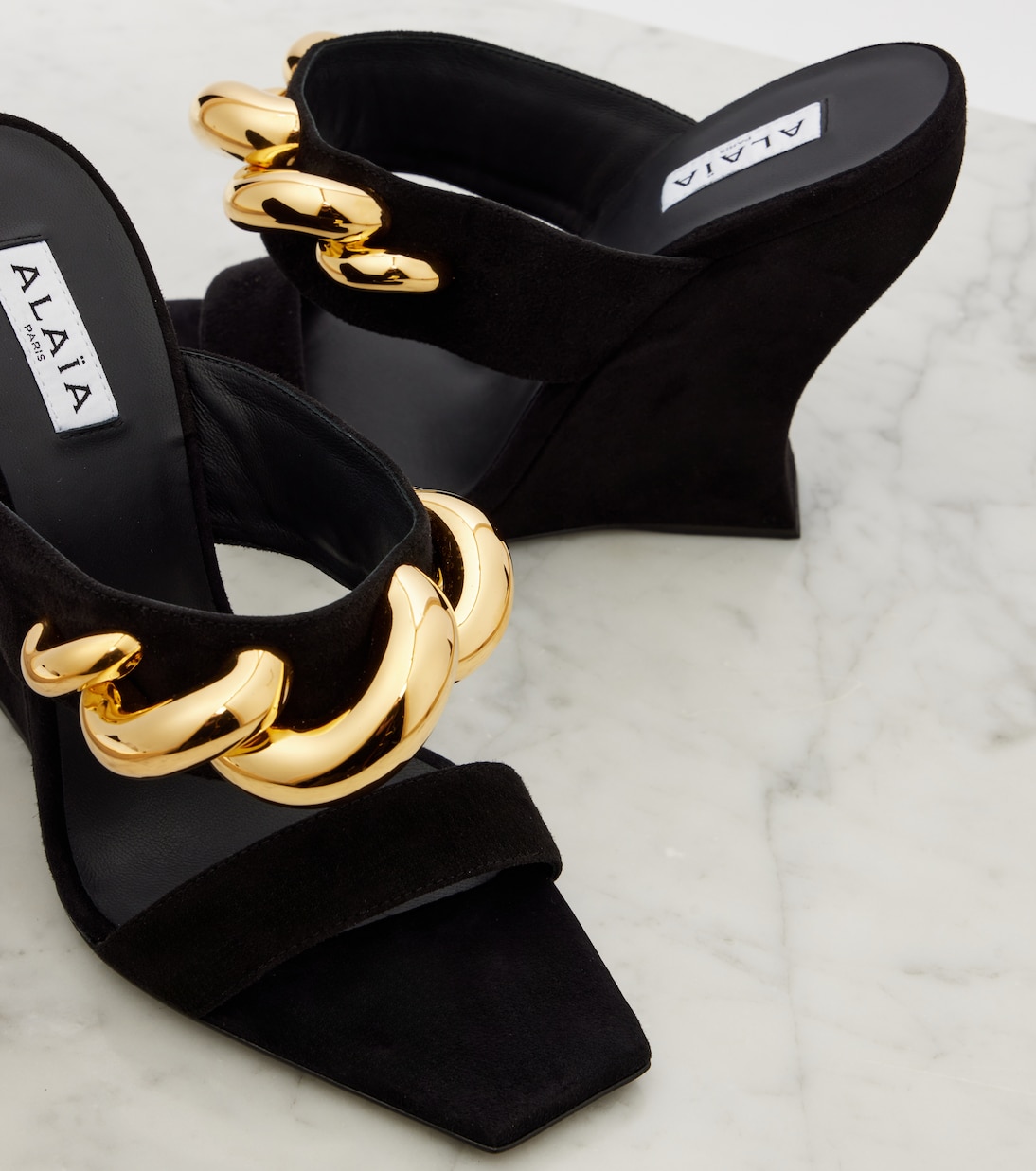 Wave Jewel 100 suede wedge mules | Alaïa