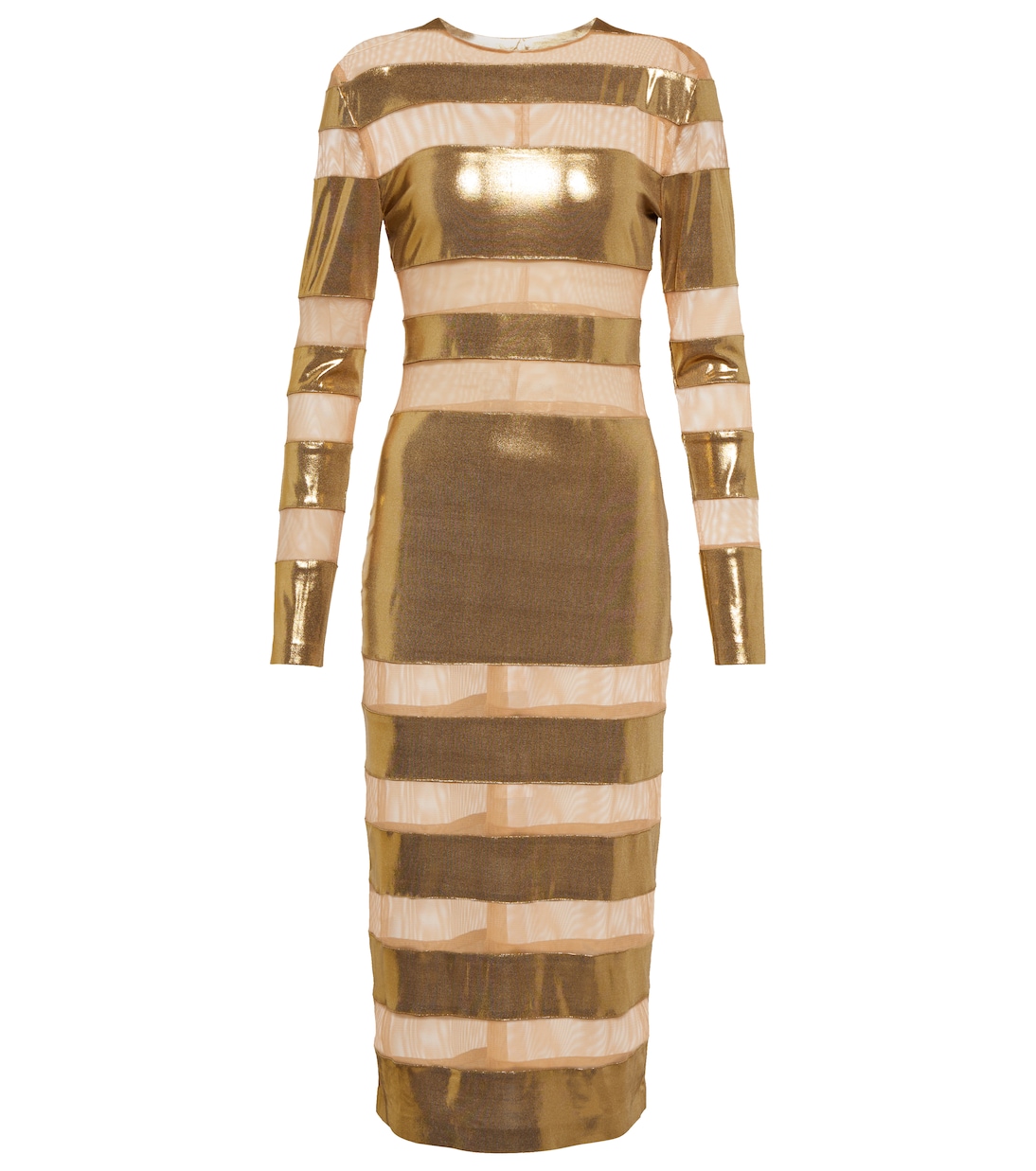 Spliced mesh-paneled lamé midi dress | Norma Kamali
