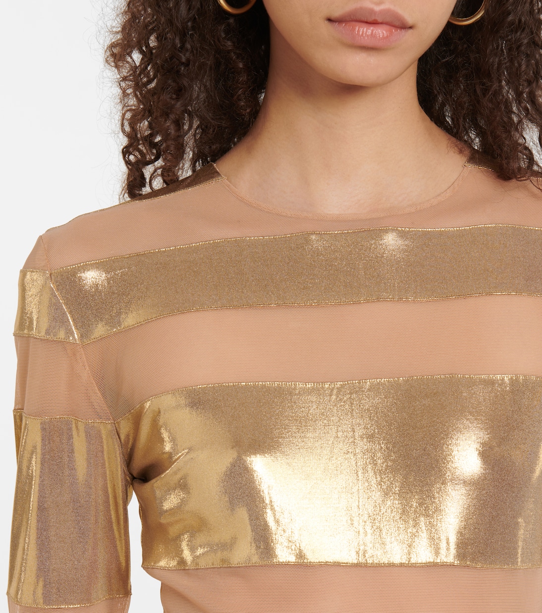 Spliced mesh-paneled lamé midi dress | Norma Kamali