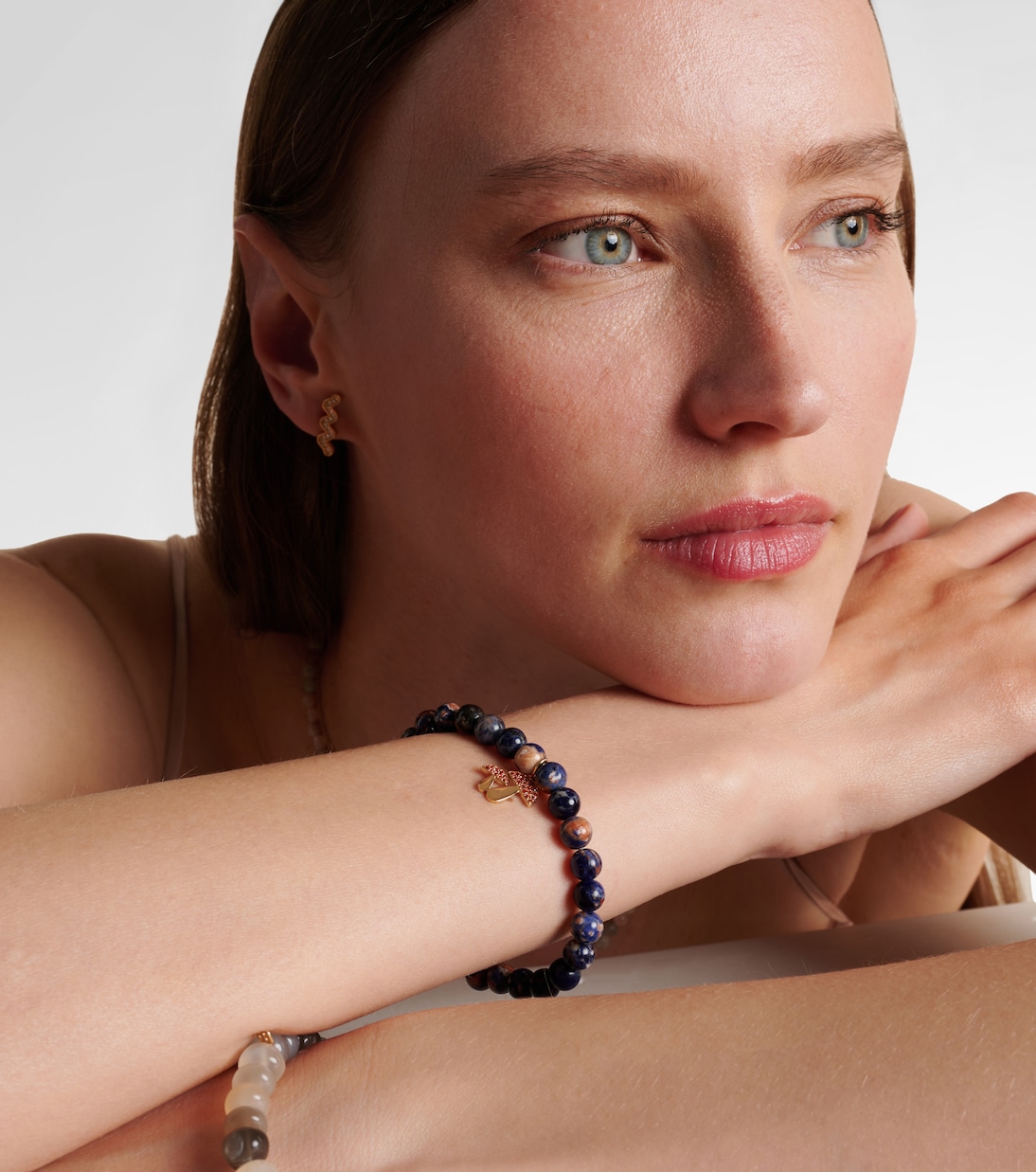14kt gold beaded bracelet with sapphires and sodalite | Sydney Evan
