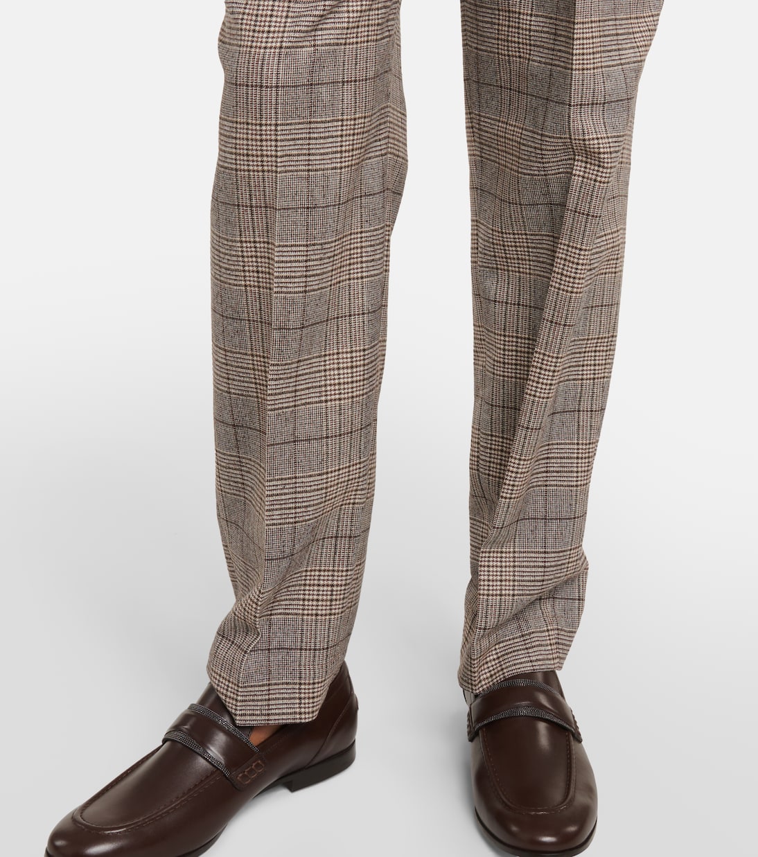 Checked wool and cotton-blend pants | Brunello Cucinelli
