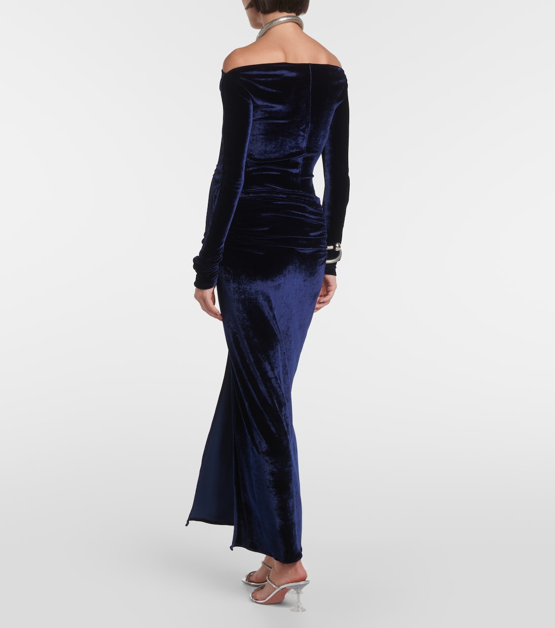 Navy blue velvet maxi skirt sale