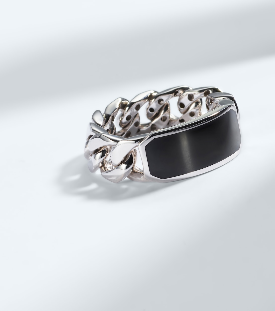 Bague ID Link en or blanc 18 ct et onyx | Shay Jewelry