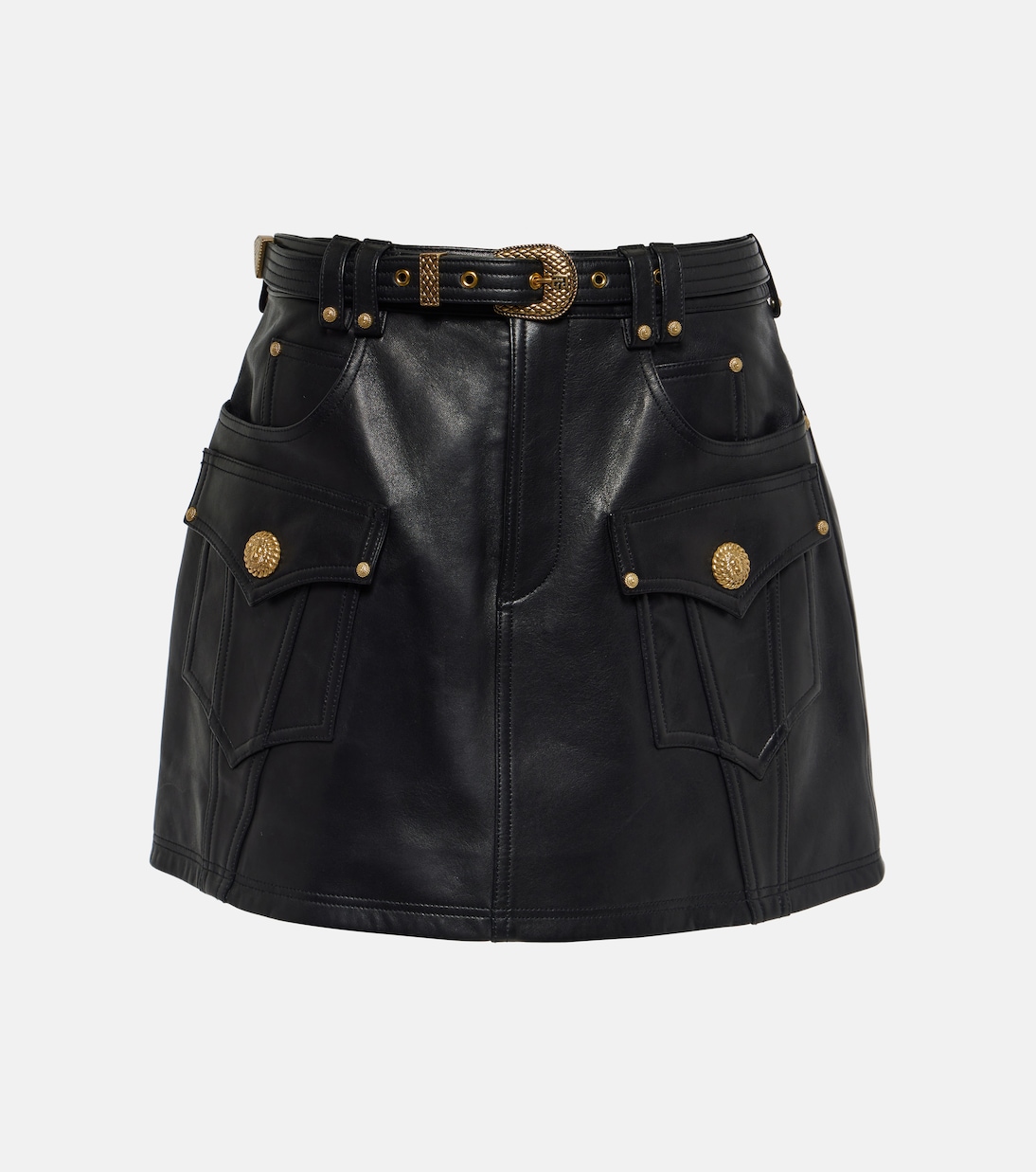Minifalda de piel con cinturón  | Balmain
