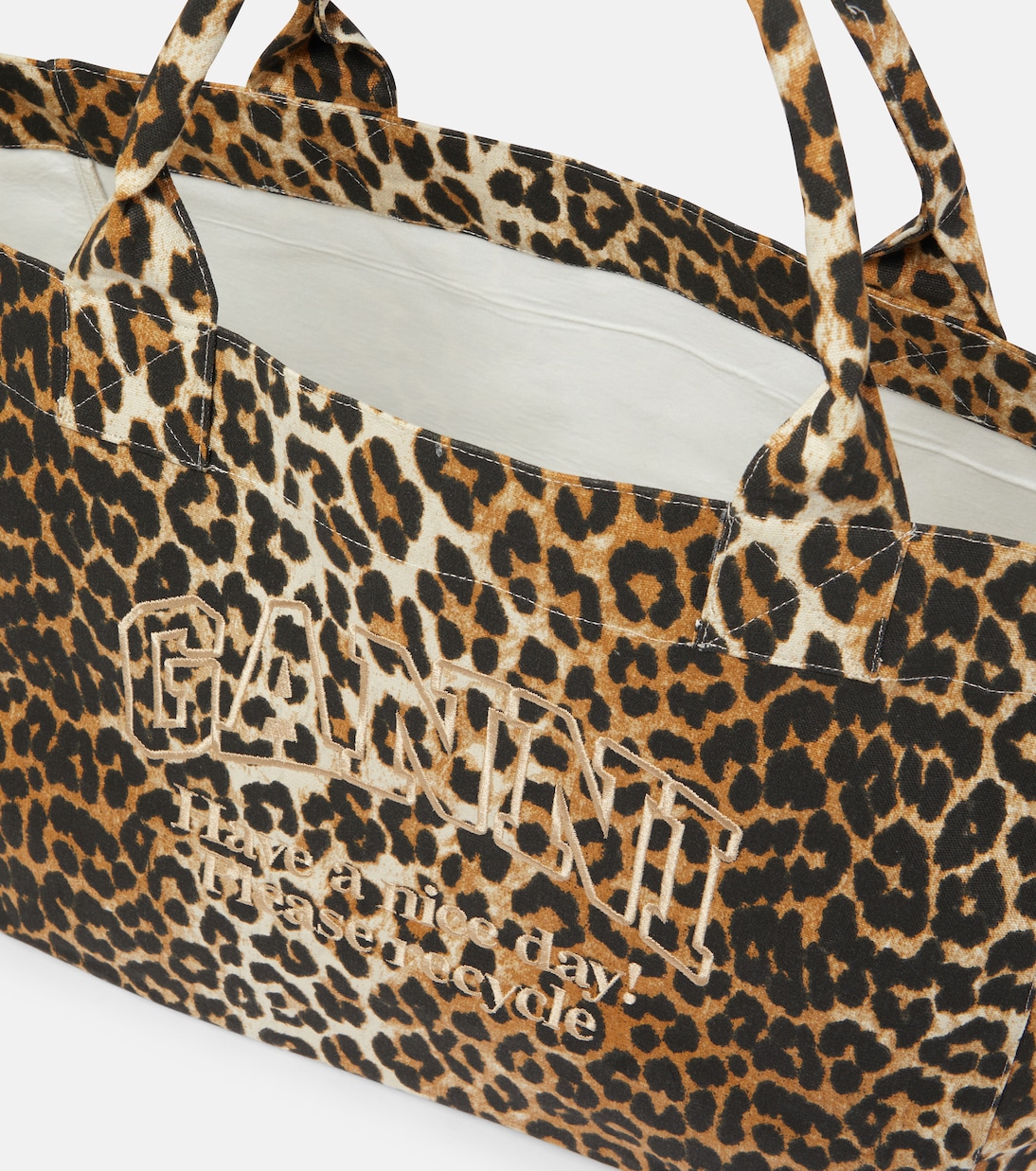 Leopard-print canvas tote bag | Ganni