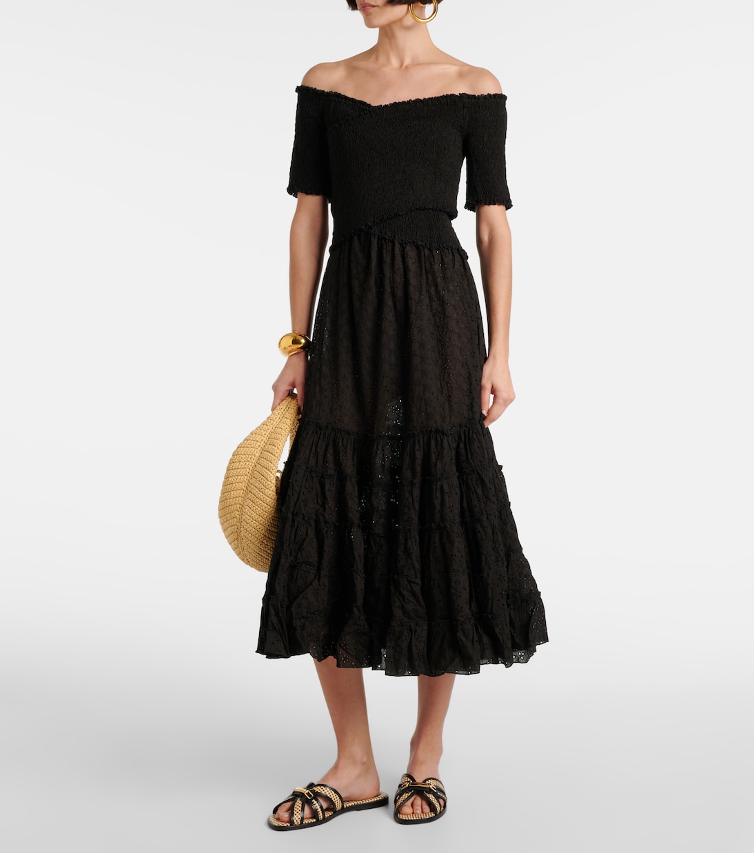 Vestido midi Soledad de algodón fruncido | Poupette St Barth
