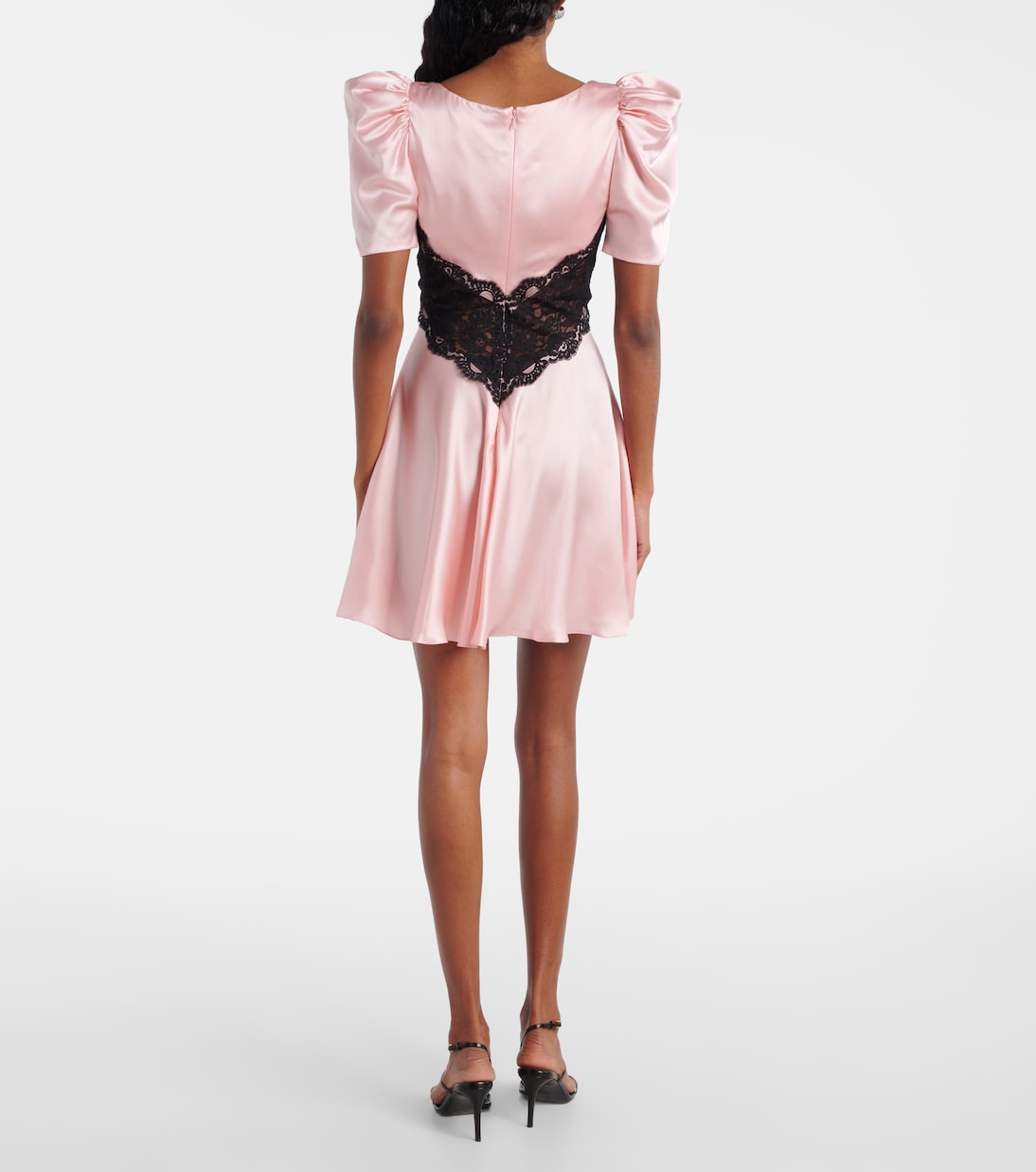 Vestido corto de charmeuse de seda con encaje | Rodarte
