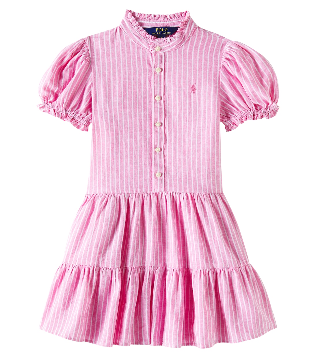 Abito in lino e cotone a righe con balze | Polo Ralph Lauren Kids