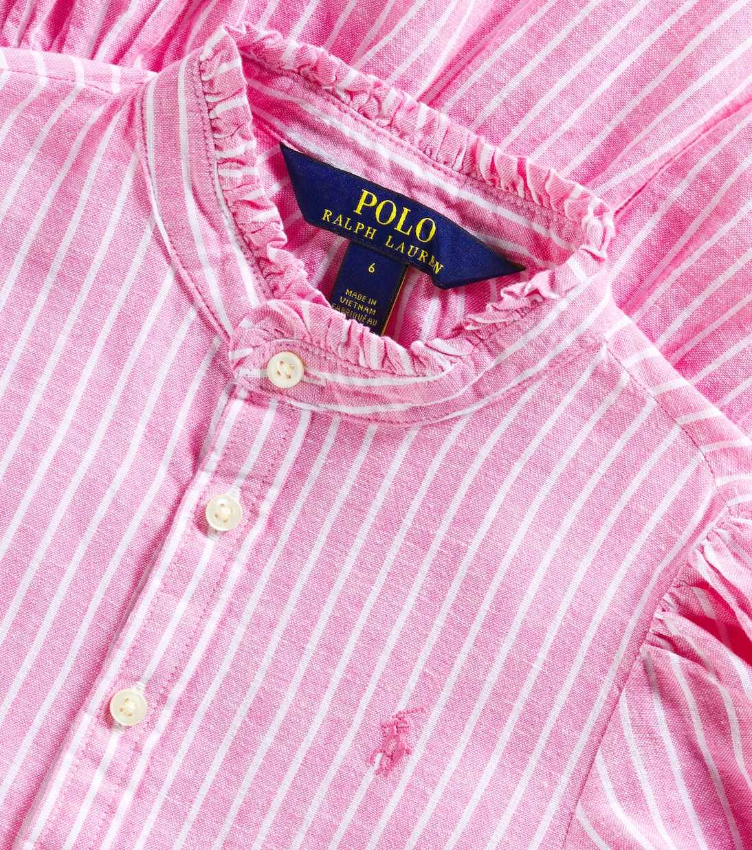 Abito in lino e cotone a righe con balze | Polo Ralph Lauren Kids