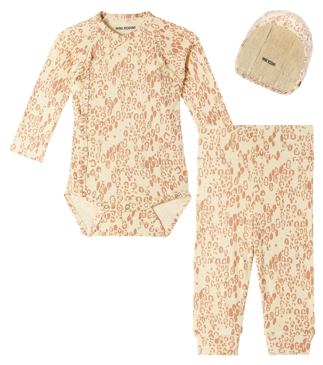 Baby bodysuit, leggings, and beanie set | Mini Rodini
