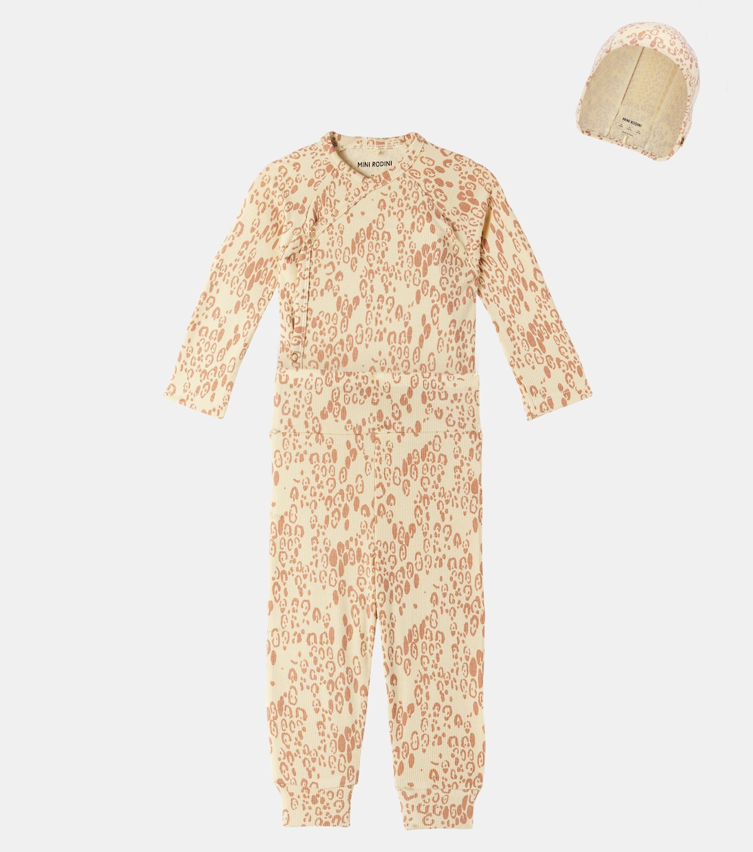 Baby bodysuit, leggings, and beanie set | Mini Rodini