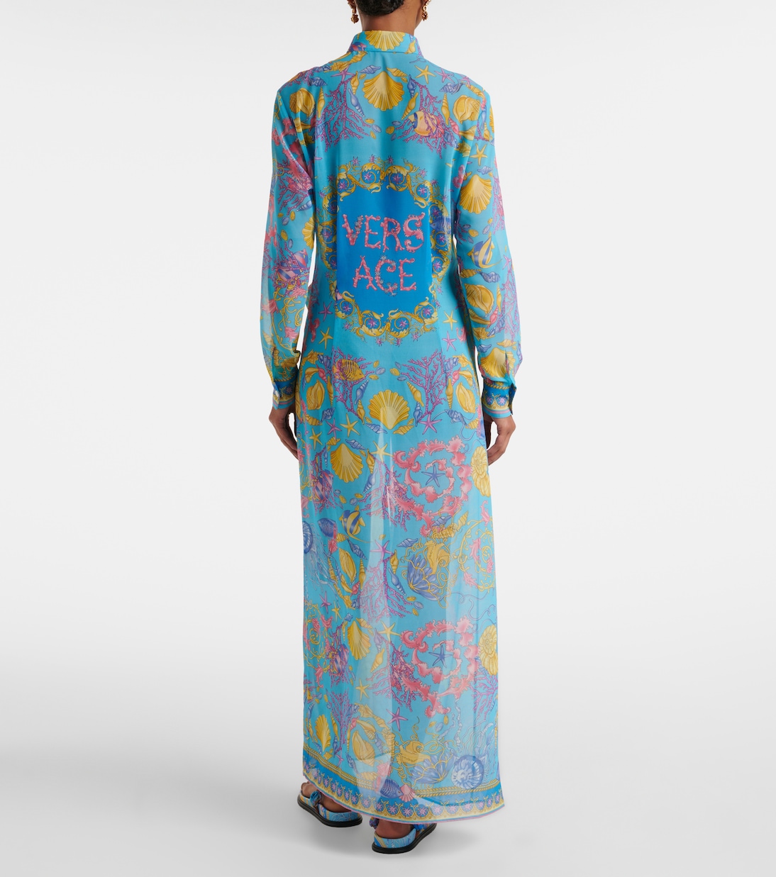 Abito chemisier semitrasparente con stampa | Versace