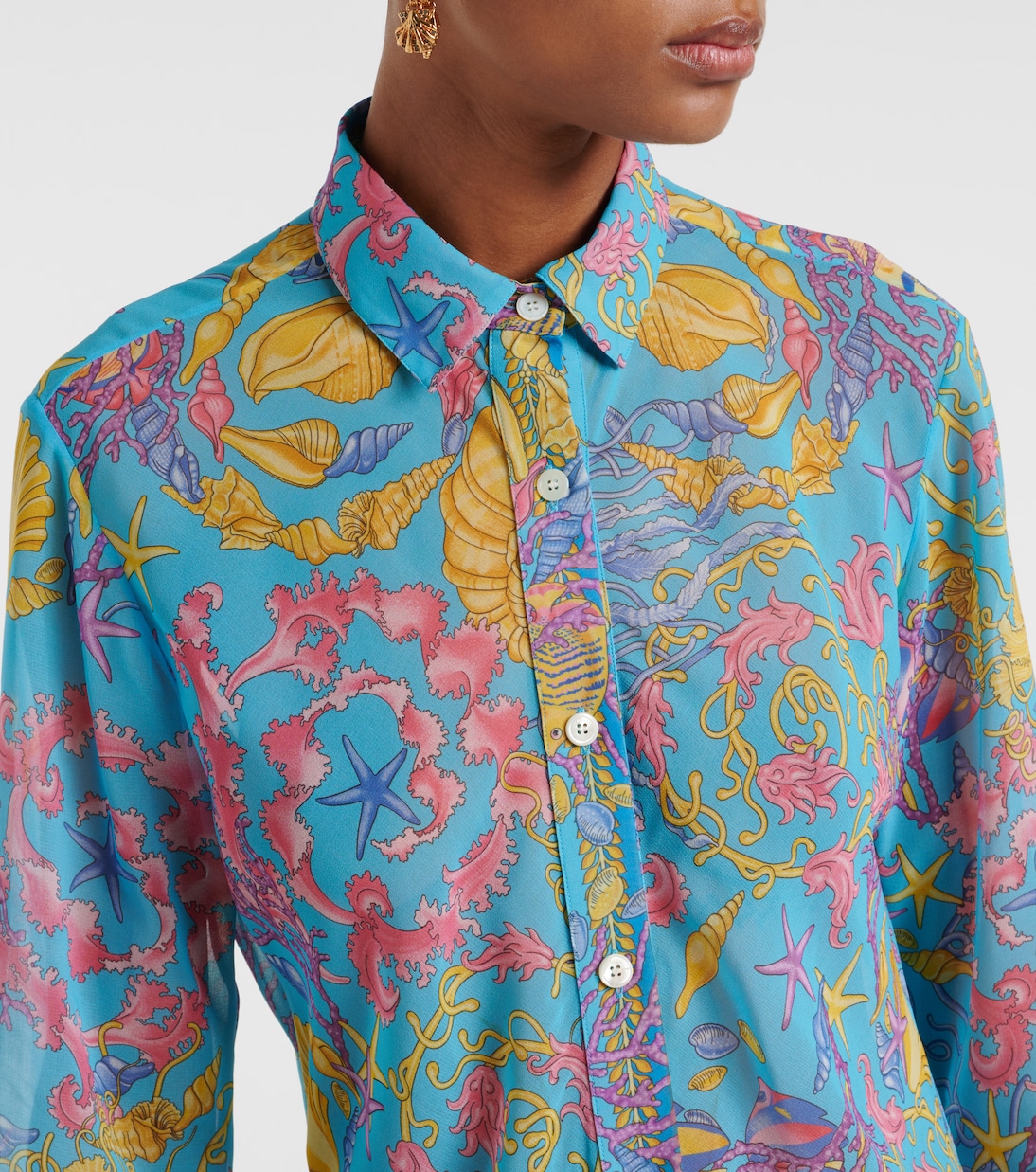 Abito chemisier semitrasparente con stampa | Versace