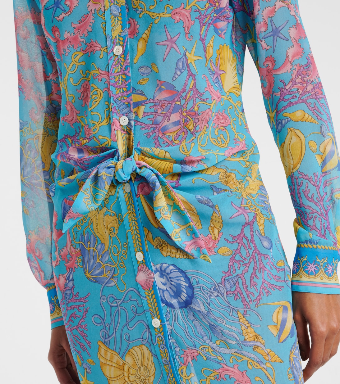 Abito chemisier semitrasparente con stampa | Versace