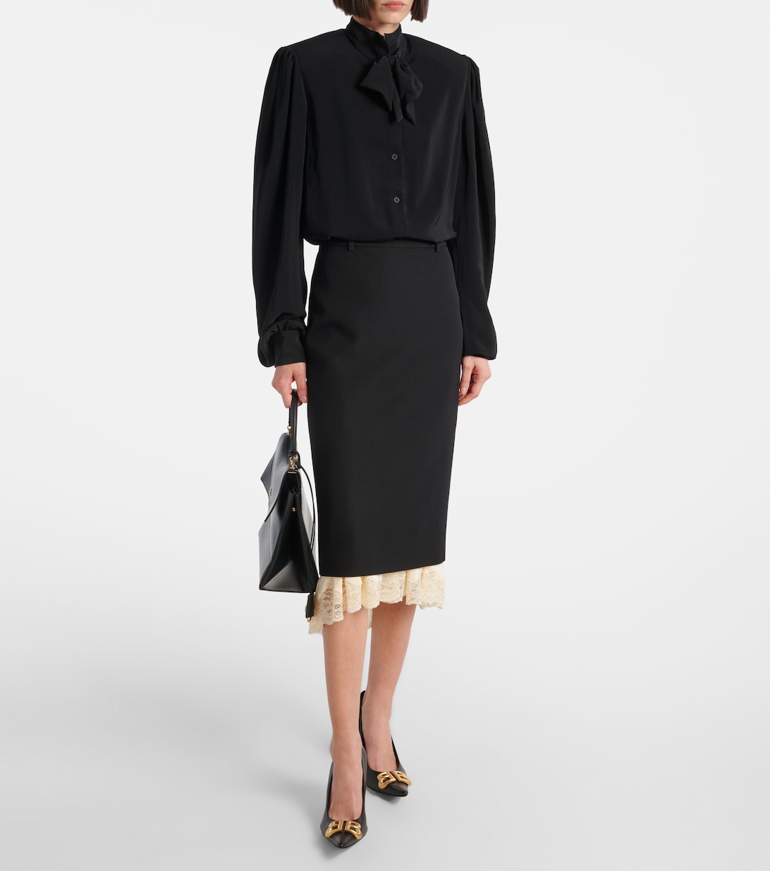 Gonna midi in lana con pizzo | Balenciaga