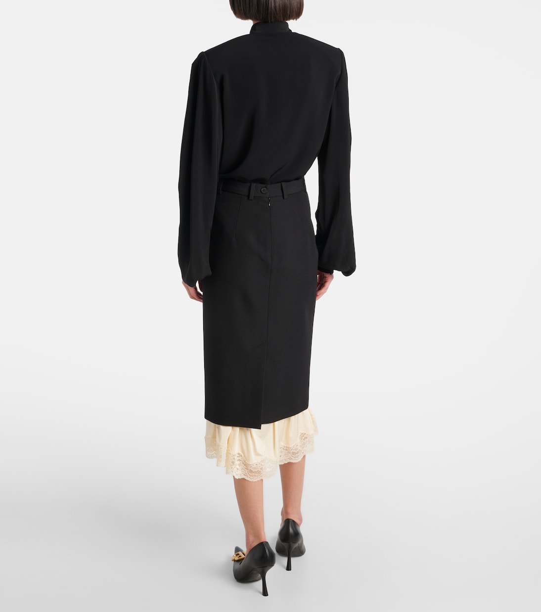 Gonna midi in lana con pizzo | Balenciaga