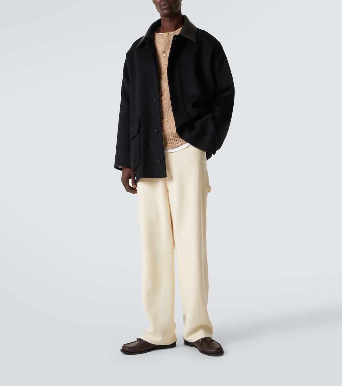 Giacca blouson in cashmere con finiture in pelle | Auralee