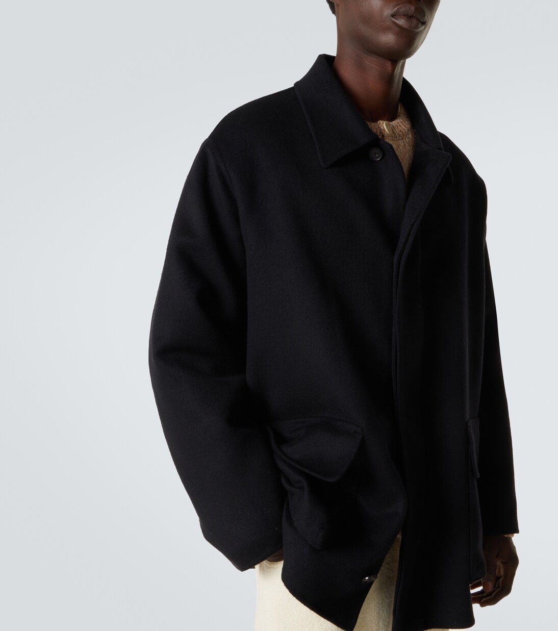 Giacca blouson in cashmere con finiture in pelle | Auralee