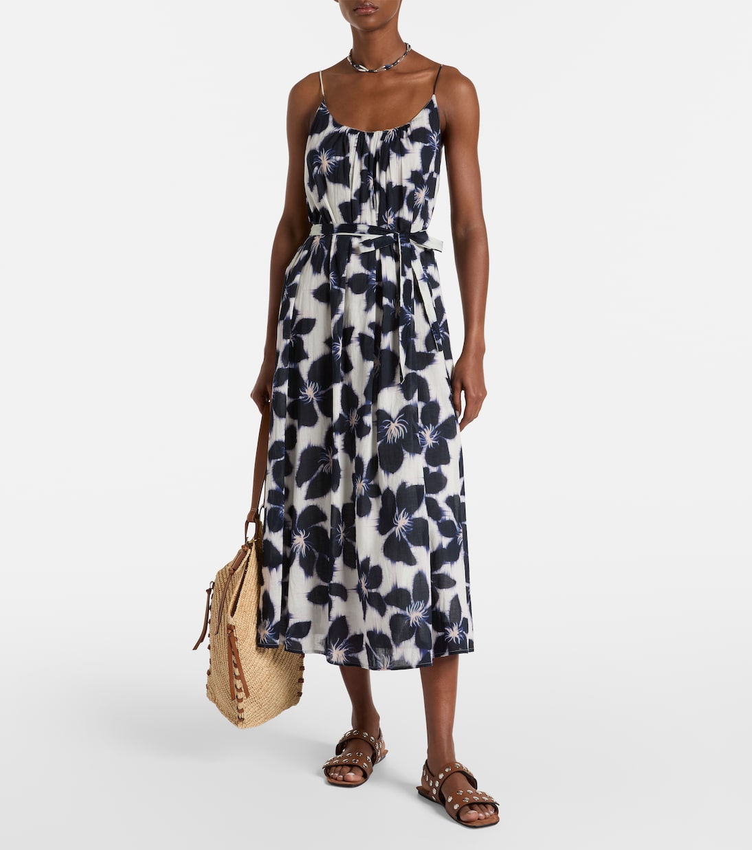 Floral cotton voile midi dress | Velvet