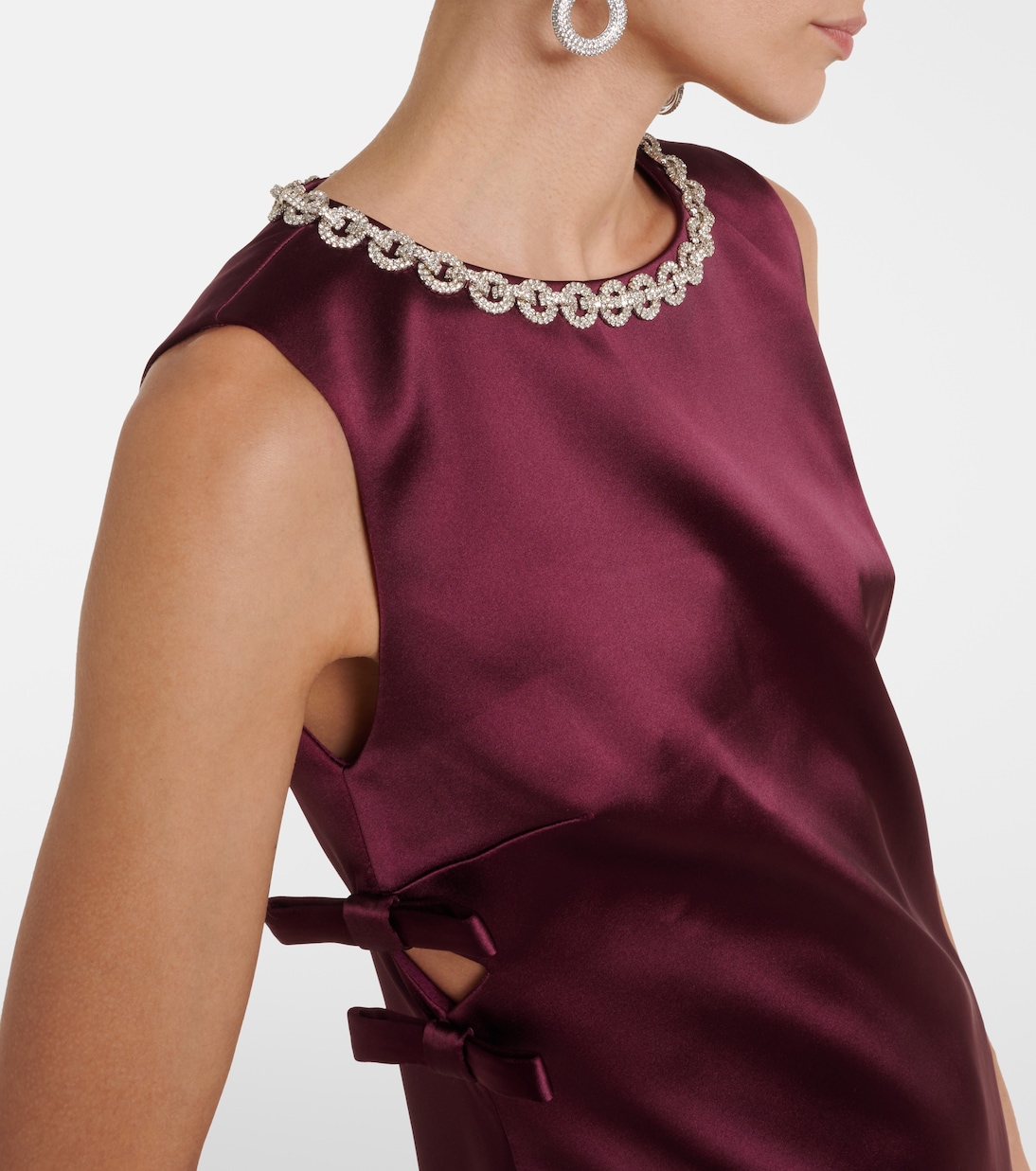 Bow-detail embellished satin minidress | Self-Portrait